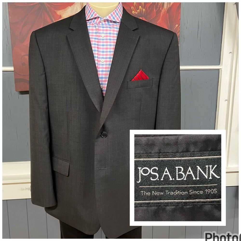Jos A Bank Suit Top Jacket Blazer Sport Coat Men 50R Tailored Fit Wool Dark Gray